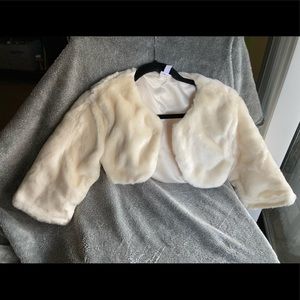 Ivory faux fur bolero jacket 3/4 sleeve bridal